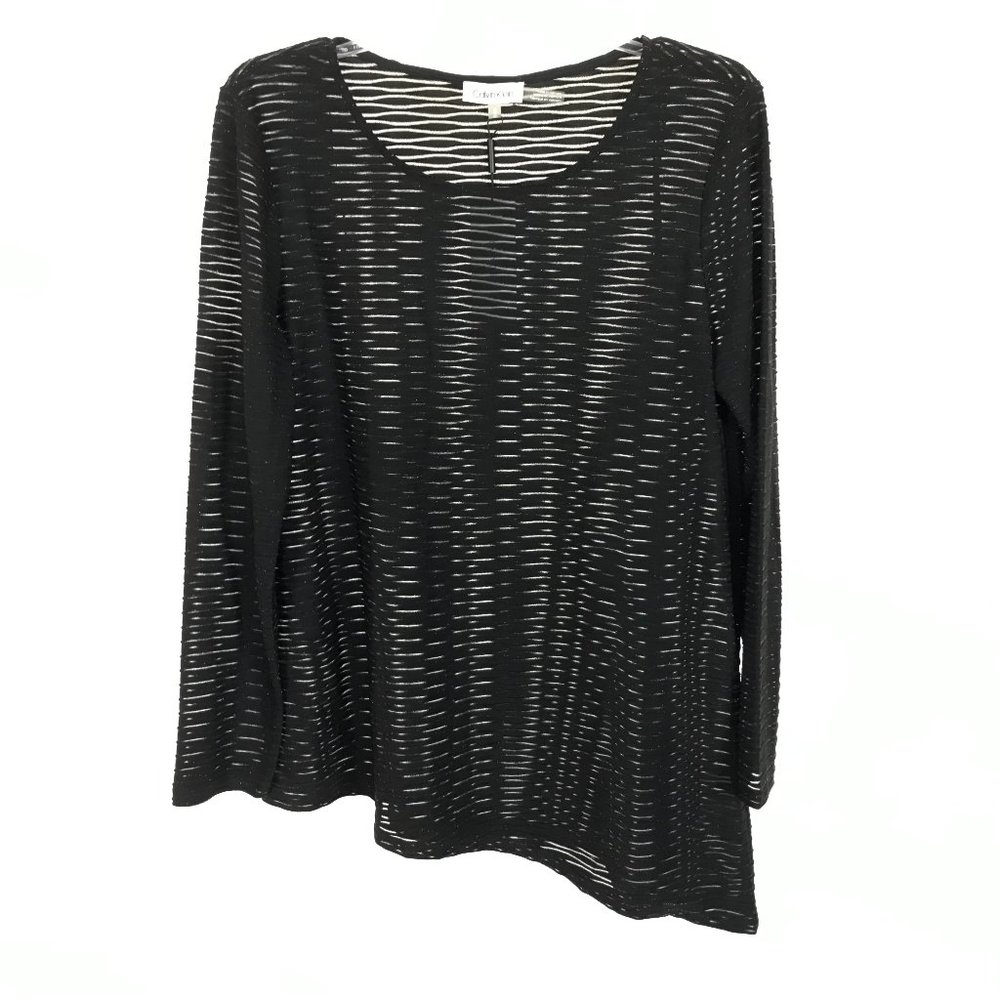 NWT Womens Size Medium Calvin Klein Black Semi-Sheer Textured Metallic Top